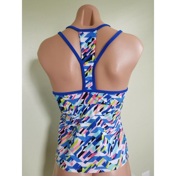 Go by Gossip Crossed Signals printed racer back tankini top size M - Picture 4 of 4